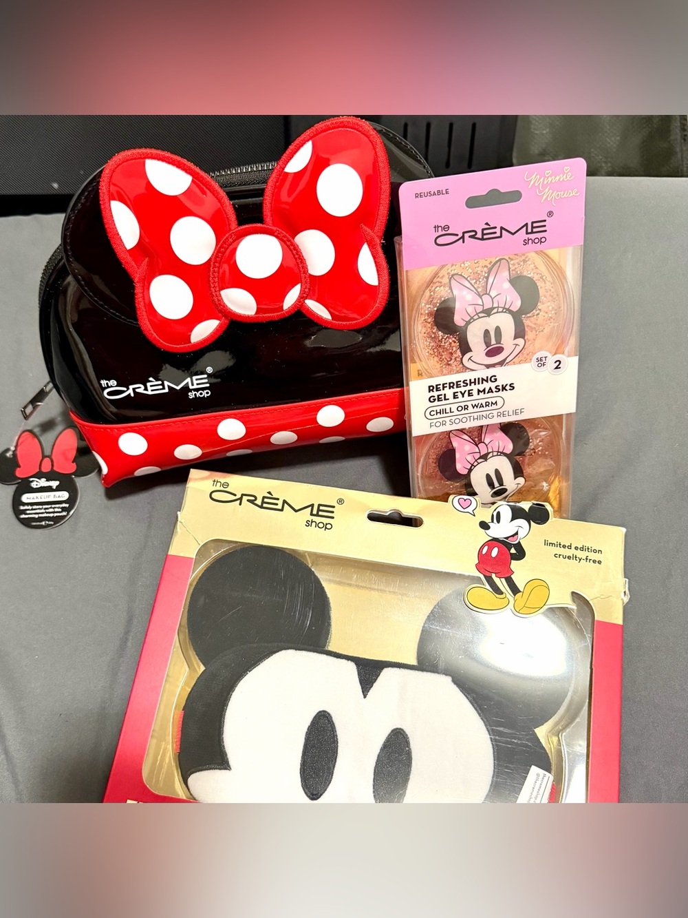 The Crème Shop Minnie Mouse Red Polka Dot Bow Make Up Bag, Eye Masks